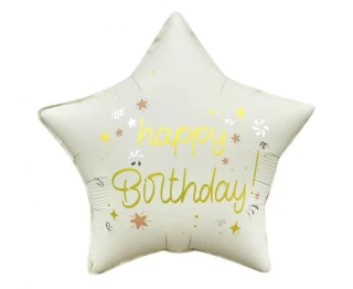 Fóliový balonek Happy Birthday Hvězda krémová 45 cm