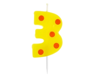 Svíčka dortová TEČKY "3" 6cm
