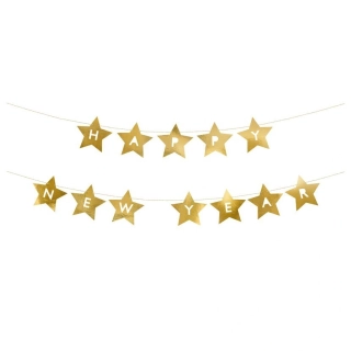 Banner Happy New Year hvězdy - zlatý 2,9m