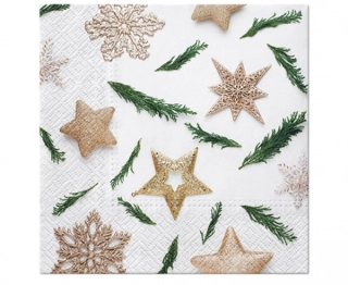 Papírové vánoční ubrousky vločky zlatá - stříbrná 20 ks