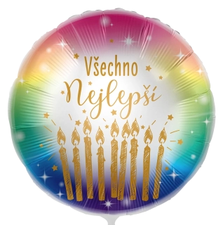 Fóliový balónek Všechno nejlepší CZ - Zlaté svíčky 43cm