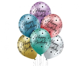 Latexové balonky Happy Birthday - metalické 6 ks