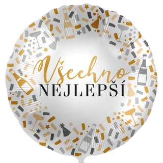 Fóliový balónek Všechno nejlepší konfety a dobré pití CZ - 43cm