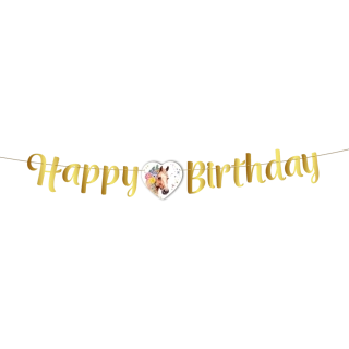 Narozeninová girlanda Happy Birthday Koně v květech 2 m