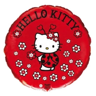 Fóliový balónek Kruh - HELLO KITTY červený - květy 46cm