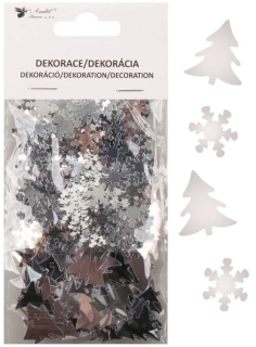 Vánoční konfety stříbrné vločky a stromečky