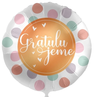 Fóliový balónek Gratulujeme Barevné puntíky CZ - 43cm