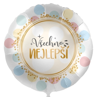 Fóliový balónek Všechno nejlepší CZ 43cm - Makrónkové puntíky 43cm