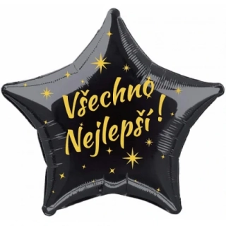 Fóliový balonek černá hvězda Všechno nejlepší 45cm