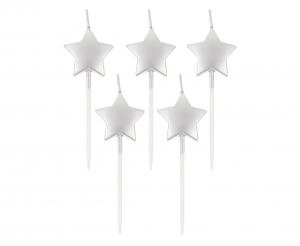 Dortové svíčky - Hvězda - metalická stříbrná - 5 ks