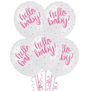 Latexové balonky Hello Baby - růžové 5 ks