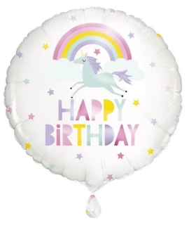 Fóliový balónek Happy Birthday jednorožec 46 cm