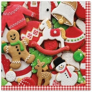 Papírové ubrousky barevné perníčky - třívrstvé 33 x 33 cm, 20 ks