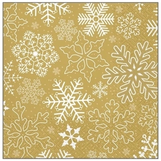 Papírové ubrousky zlaté s vločkami - třívrstvé 33 x 33 cm, 20 ks