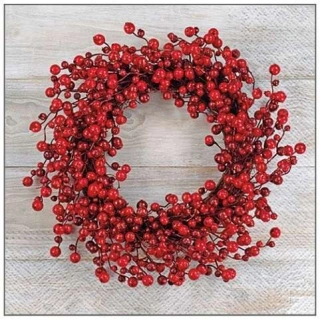 Papírové ubrousky červený věnec - třívrstvé 33 x 33 cm, 20 ks