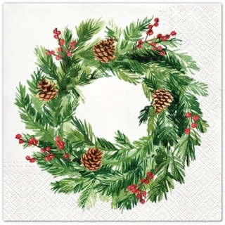 Papírové ubrousky adventní věnec - třívrstvé 33 x 33 cm, 20 ks