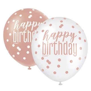 Latexové balonky "Happy Birthday" rosegold - 6 ks