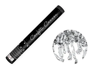 Vystřelovací konfety stříbrné serpentiny 40 cm