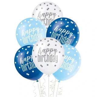 Latexové balonky "Happy Birthday" modré - 6 ks