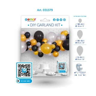Sada na balonkovou girlandu metalická zlato-stříbrno-černá