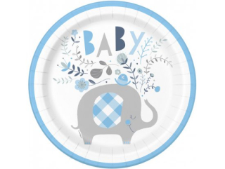 Papírové talíře Sloník s květinami modrý
