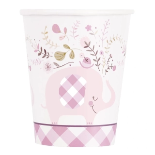 Papírové kelímky Sloník s květinami růžový 