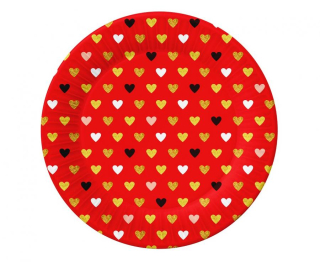 Papírové talíře XoXo se srdíčky - červené