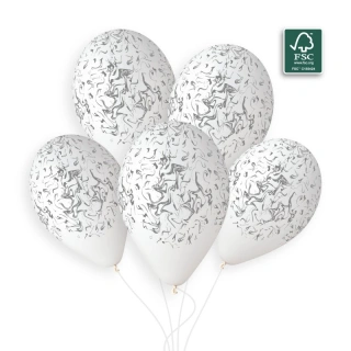 Latexový balonek bílý s potiskem stříbrného mramoru