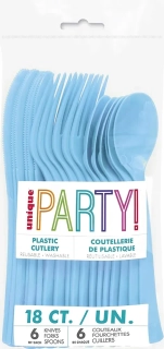 Plastové příbory světle modré 18ks
