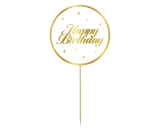 Zápich na dort kulatý - Happy birthday bílý