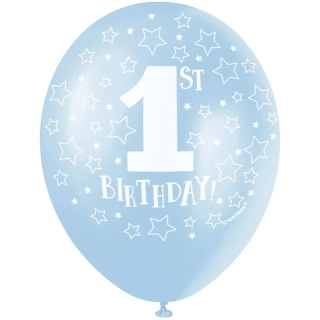 Latexové balonky 1st Birthday - modré 5 ks