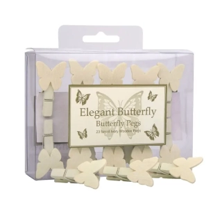 Svatební kolíčky motýlci - přírodní 20 ks