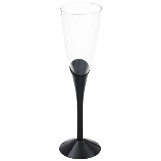 Sklenky na sekt šampusky s podstavcem černé - 6 ks