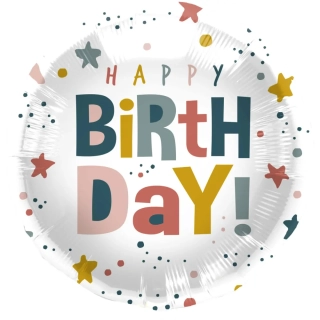 Foliový balonek duhové konfety - Happy Birthday 45 cm