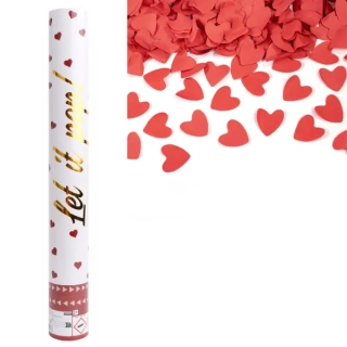 Vystřelovací konfety červená srdce - 40 cm