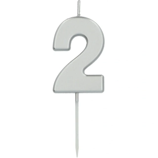 Svíčka dortová číslo 2 malá stříbrná