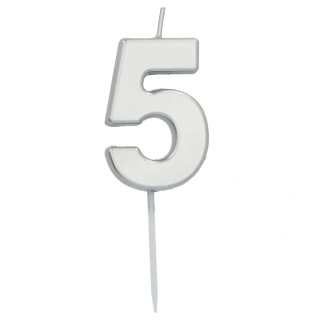 Svíčka dortová číslo 5 malá stříbrná