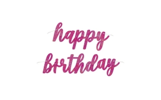 Party nápis Glitz růžový lesklý Happy Birthday 84 cm