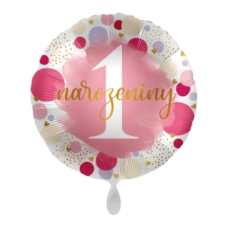 Foliový balonek  1. narozeniny holčička CZ - 43cm
