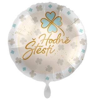Fóliový balónek Hodně štěstí čtyřlístek CZ - 43cm