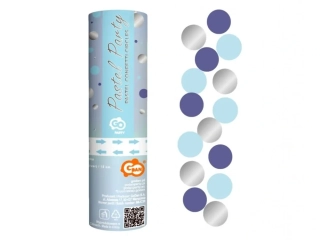 Konfety vystřelovací modro-stříbrné kolečka 15 cm