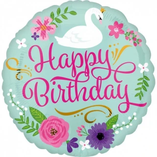 Fóliový balonek Labuť Happy Birthday 43 cm