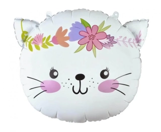 Fóliový balonek Kočička s květinami 44 x 35 cm