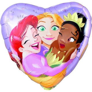 Fóliový balonek srdce Disney Princezny objímání