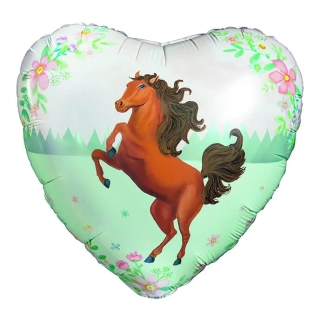Foliový balonek srdce kůň s květinami 45 cm