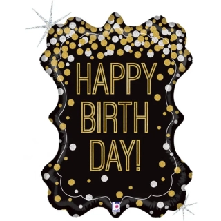 Foliový balonek rámeček černý Happy birthday 86 cm