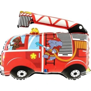 Fóliový balónek Hasičské auto se zvířátky 58cm