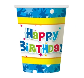 Papírové kelímky ,,Happy Birthday" modré 6ks