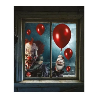 Halloweenská dekorace na okno - strašidelný klaun
