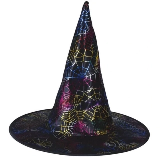 Čarodějnický klobouk s holografickou barevnou pavučinou